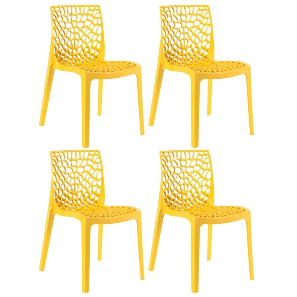 Cadeiras Gruvyer Amarelo - Conjunto 4 Peças em Polipropileno com Encosto Respirável para Sala de Jantar e Cozinha