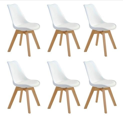 Kit com 6 Cadeiras Leda Saarinen Wood - Design Eames com Almofada | Base Madeira Clara para Sala, Cozinha e Escritório