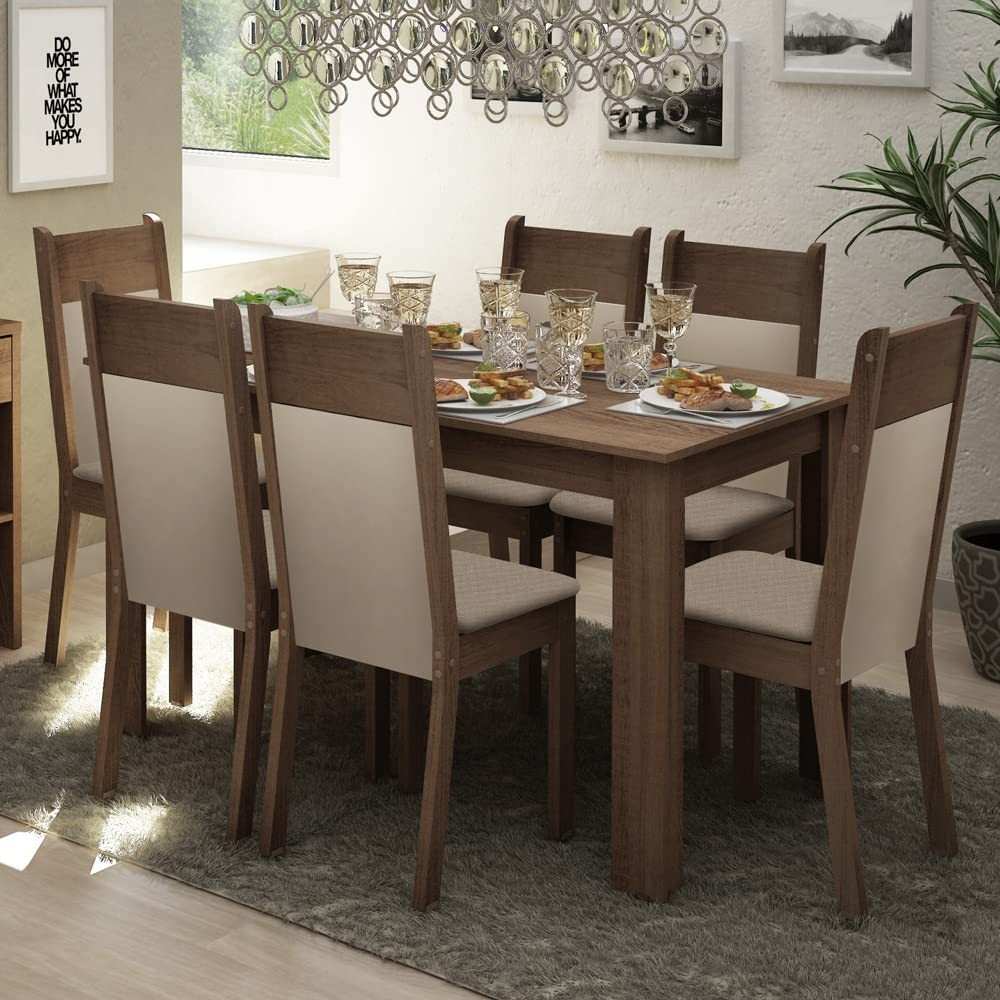 Conjunto de Sala de Jantar Madesa Jaíne - Mesa 6 Cadeiras em Madeira com Design Moderno