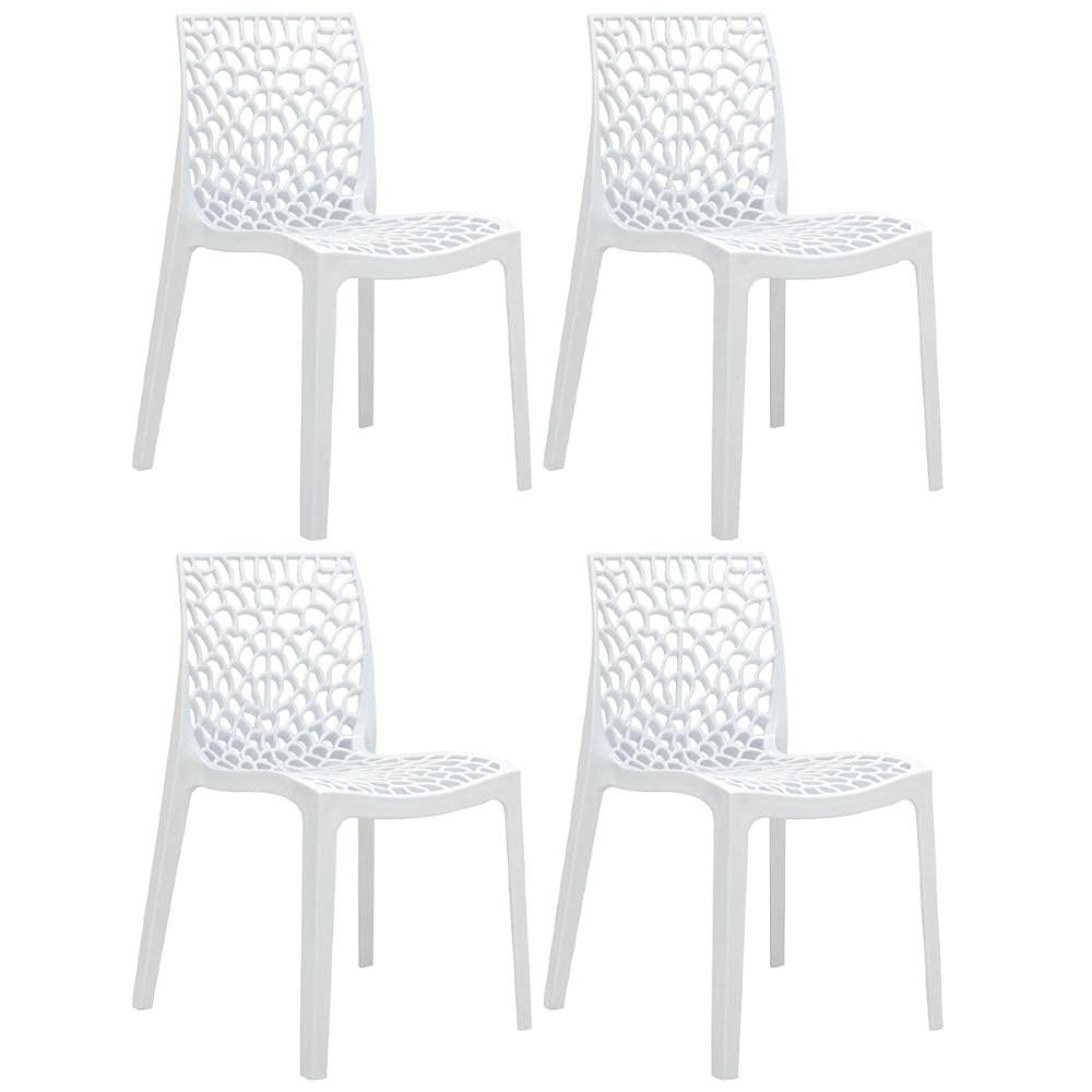 Cadeiras Gruvyer Loft7 - Conjunto de 4 Cadeiras Modernas em Polipropileno com Encosto Confortável para Ambientes Variados