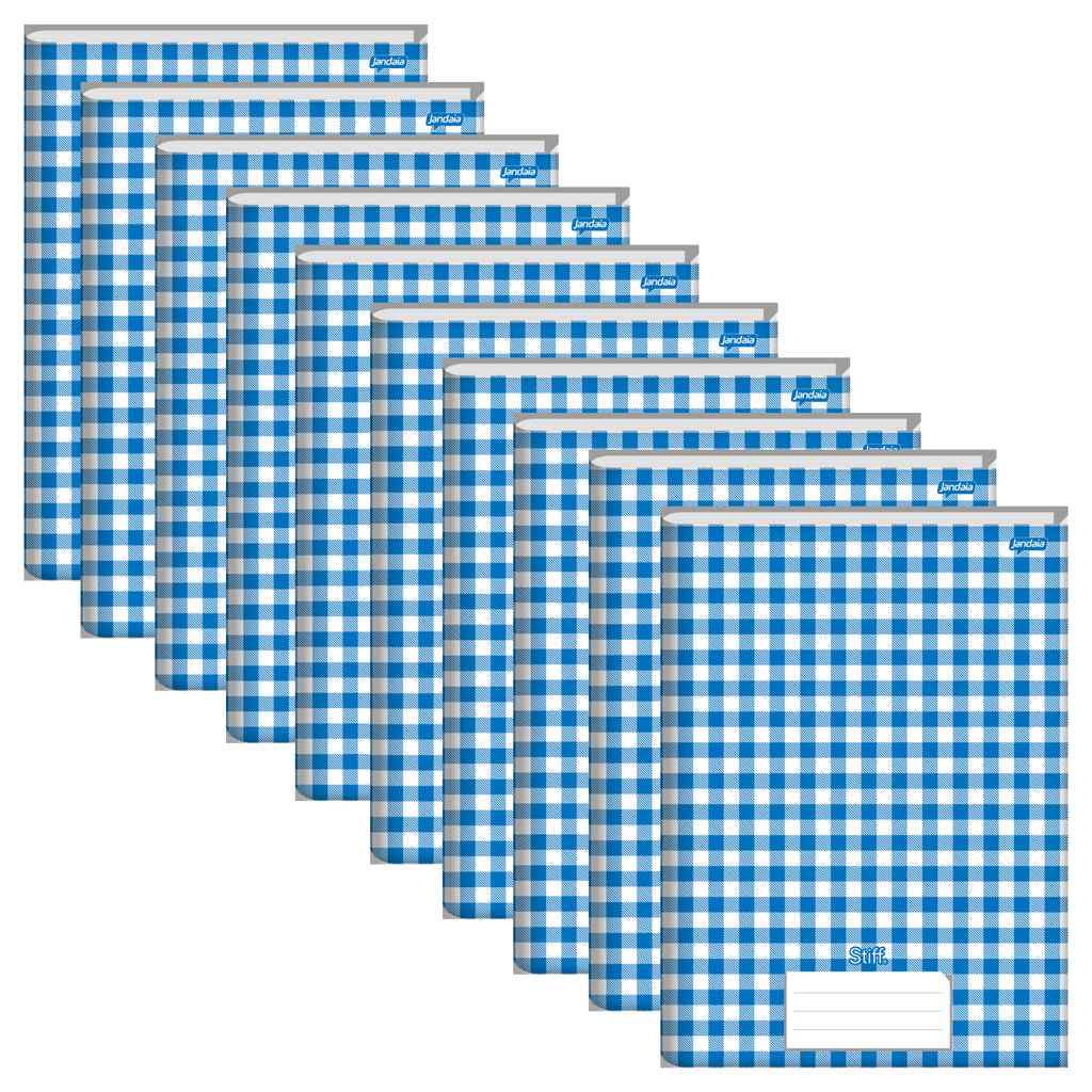 Caderno Brochura 1/4 Capa Dura Azul Xadrez - Pacote com 10 Unidades