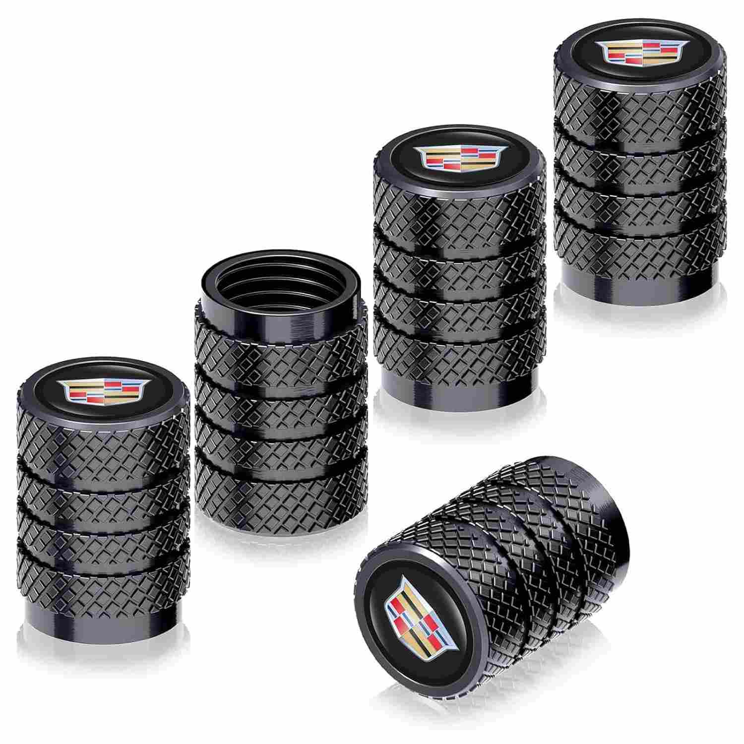 Conjunto 5 Tampas de Válvula de Pneu Universal Premium para Cadillac e Veículos Diversos - Preto
