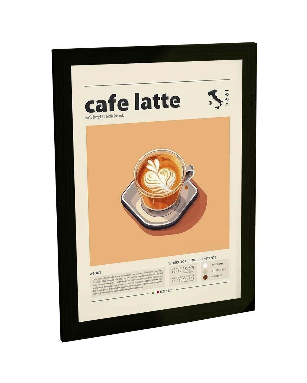 Quadro Decorativo Café Latte - Estilo Retro com Moldura e Alta Definição