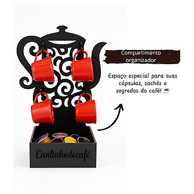 Suporte Bule + 4 Xícaras: Charme e Ordem para o Seu Cantinho do Café