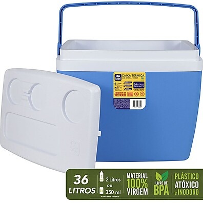 Caixa Cooler Térmico Grande Azul 36L – Geladeira Portátil para 54 Latas