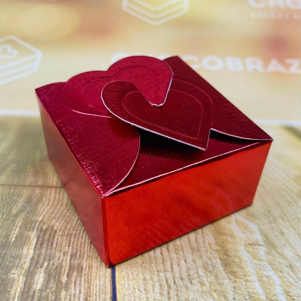 Caixa Coração Vermelha para 4 Doces - 3,5x6,5x6,5 cm