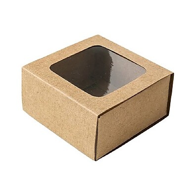 Caixa Gaveta com Visor: Embalagem Kraft 8x8x4cm (10un)