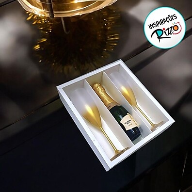 Caixa Mini Champanhe e Taça Branca – Elegância em 5 Unidades