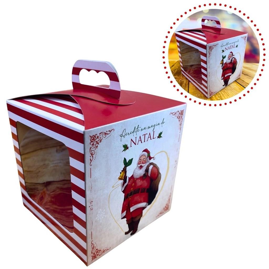 Caixa Panetone Papai Noel com Visor e Berço - 350g a 500g