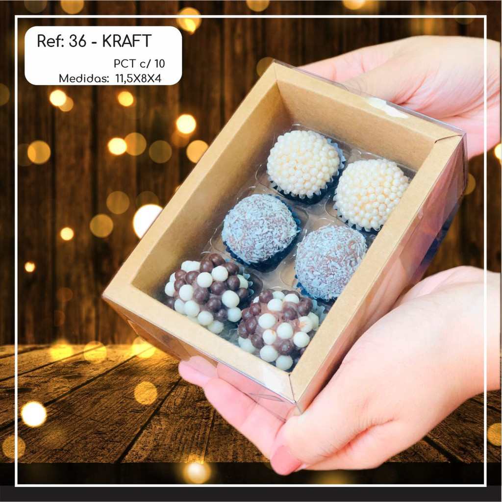 Caixa para 6 Doces com Visor em Acetato Kraft 11,5x8x4 – Ref. 36 (Chocobraz)