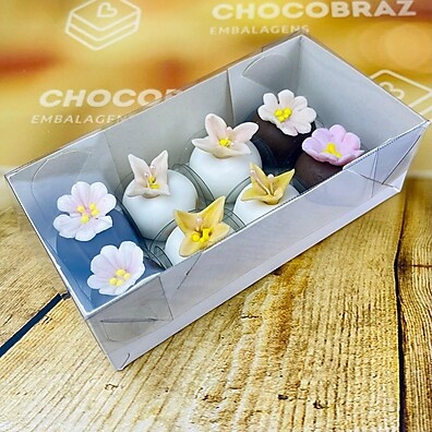 Caixa para 8 Doces Branca com Tampa Acetato 14x7x4