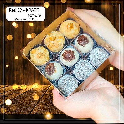 Caixa para Doces Kraft com Visor: 10 a 50 Unidades