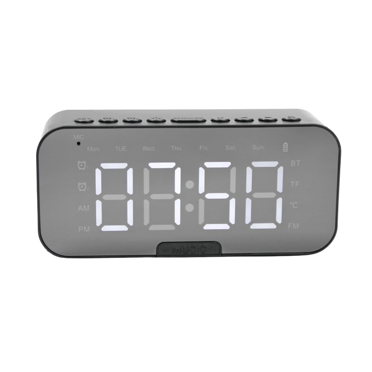 Relógio Despertador Digital G10: Caixa de Som Bluetooth 5.0, LED Espelhado e Rádio FM