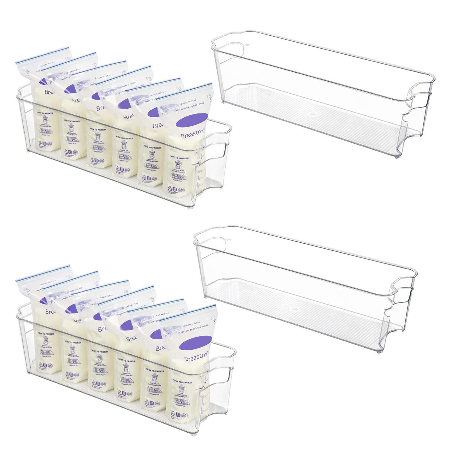 Kit de Armazenamento para Leite Materno Vtopmart - 4 Caixas Transparentes com Alça para Geladeira e Freezer