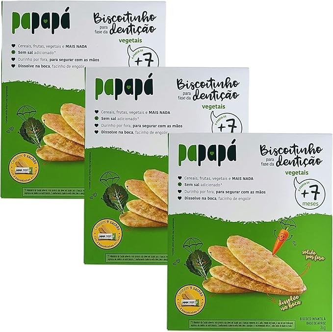 Kit com 3 Caixas de Biscoitinhos para Fase da Dentição sabor Vegetais sem Glúten 36g - Papapá