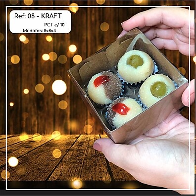 Caixas para Doces Kraft 8x8x4: Elegância e Visibilidade!