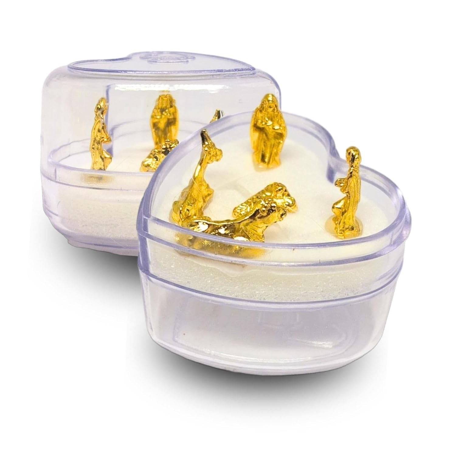 Presépio de Natal Mini em Metal Dourado com Caixinha Coração - Lembrancinha Encantadora