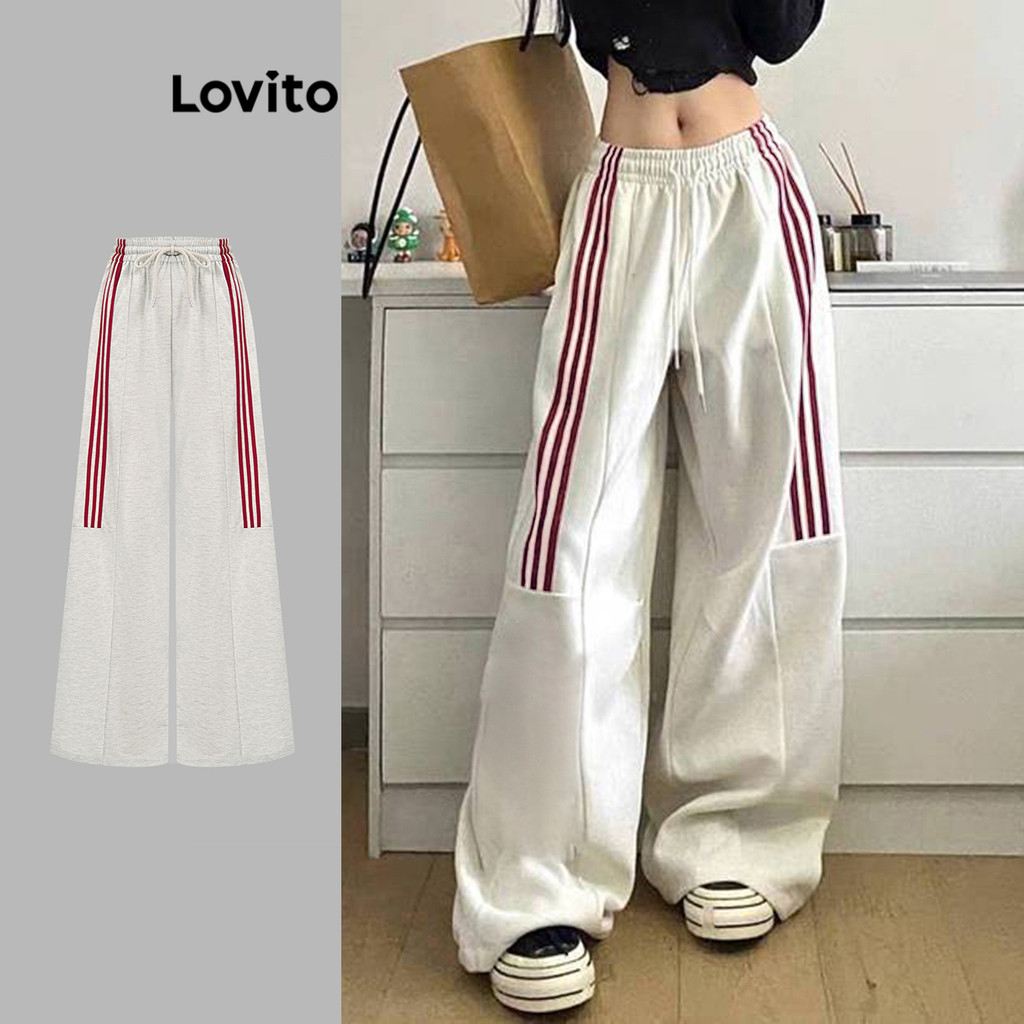 Calça Casual com Listras Laterais para Mulheres - Lovito L122AD006