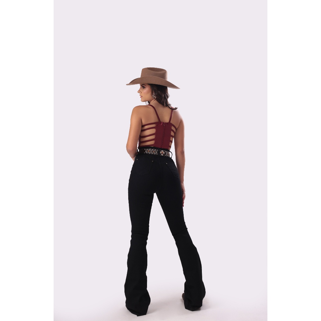 Calça Country Flare Preta: Estilo Texas Ranch Jeans