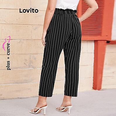 Calça Listrada Plus Size Lovito: Elegante e Confortável