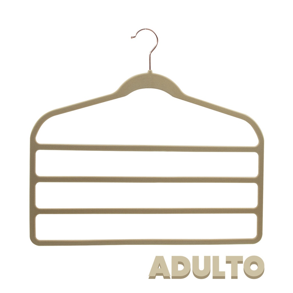 Kit 5 Cabides Veludo Bege com Gancho Rosê para 4 Calças
