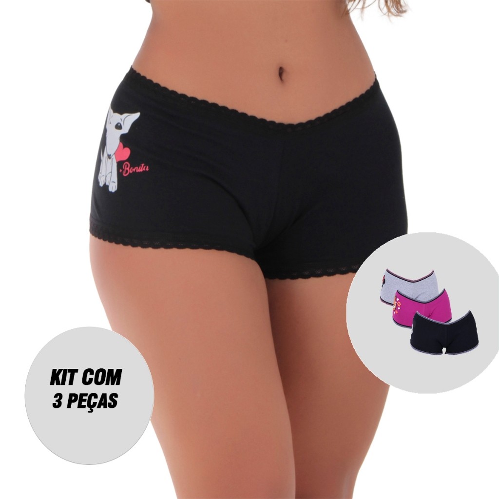 Calcinha Shortinho Algodão: Kit 3 Conforto!