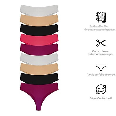 Calcinha Tanga Laser: Kit 9 Peças Sortidas