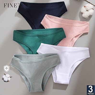 Calcinha Waffle FINETOO 3PCS - Conforto e Estilo para o Dia a Dia