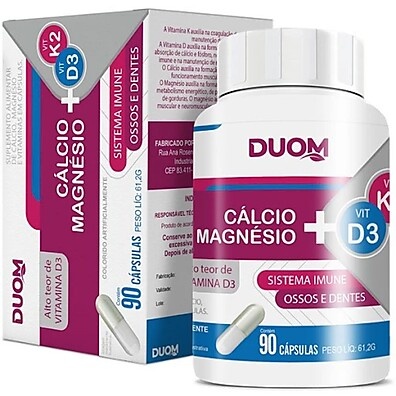 Cálcio Magnésio Duom com D3 e K2: Saúde Óssea em 90 Cápsulas