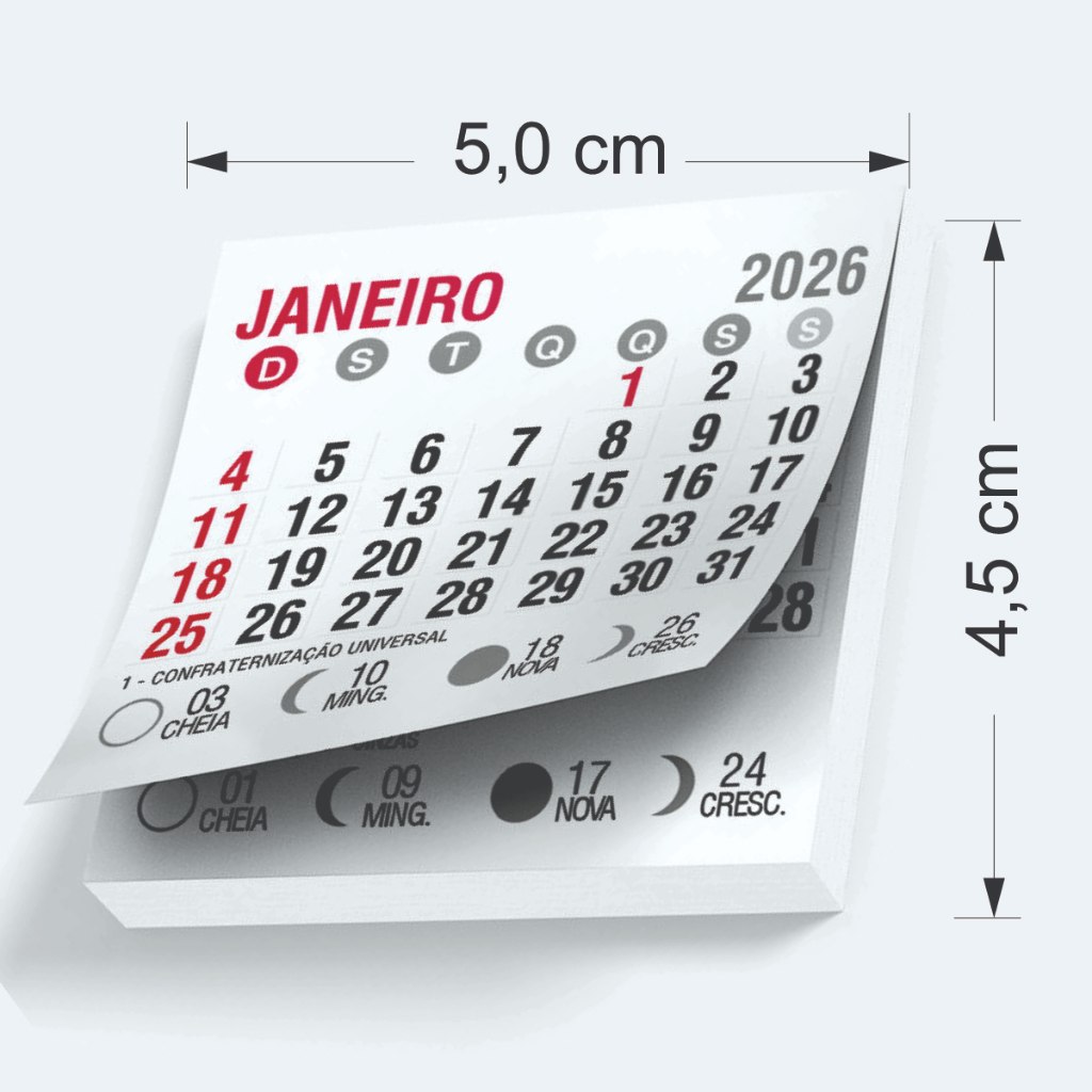 Calendário 2026 Ímã Geladeira: 100 Mini Blocos 5x4,5cm