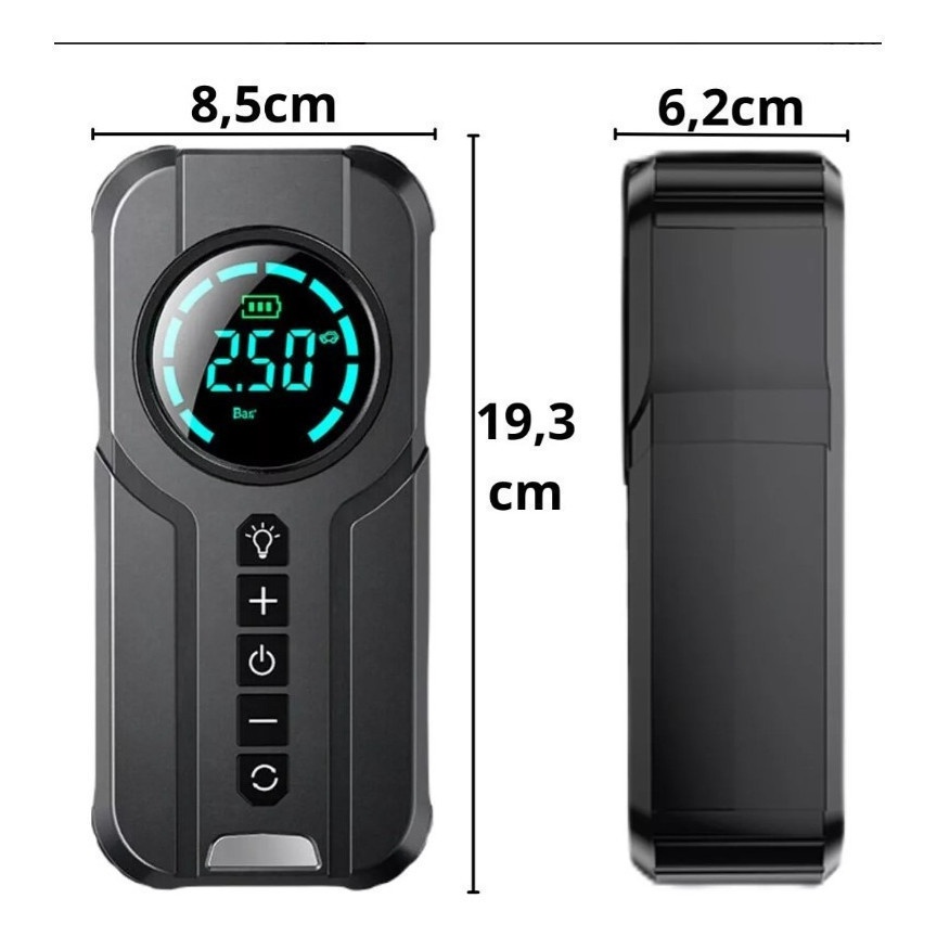 Bomba de Ar 4 em 1: PowerBank + Calibrador