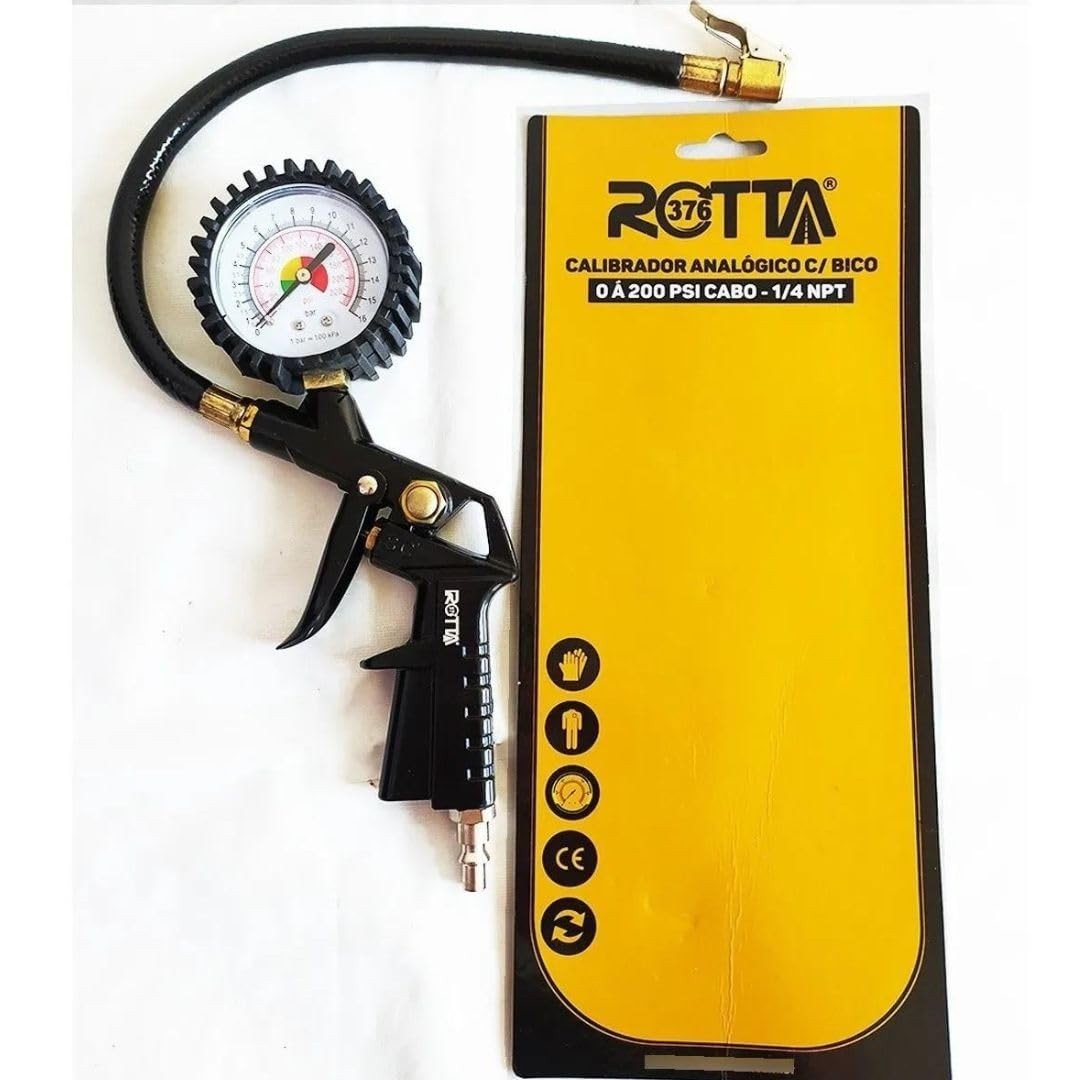 Calibrador de Pneu Rotta 376: Precisão Analógica de 220 PSI para Seus Veículos