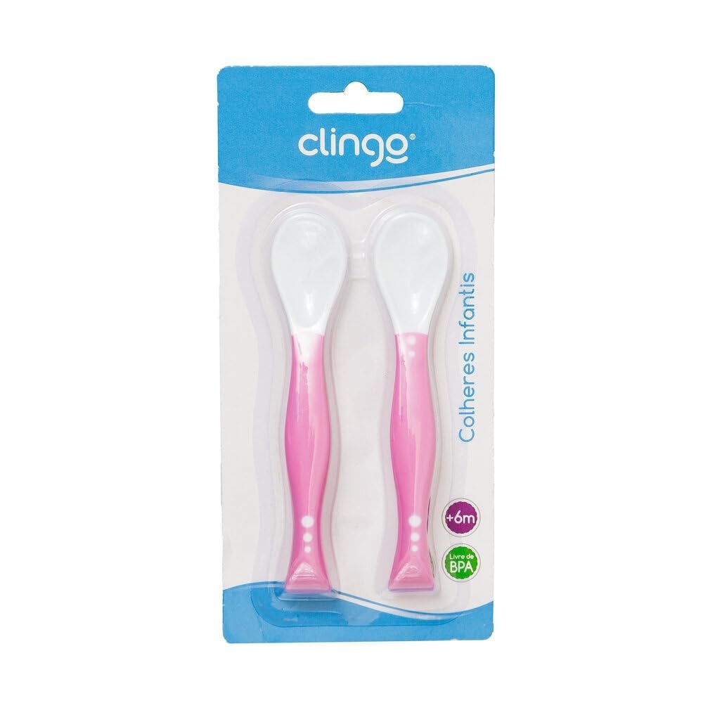 Colher Articulável Classic Rosa - Dobrável, Ergonômica e Sensível ao Calor para Bebês