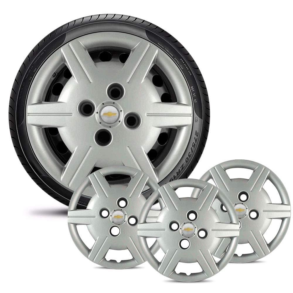 Jogo 4 Calotas Corsa Classic Aro 13 Grid Prata - Design Esportivo e Cubo Baixo (2012-2015)