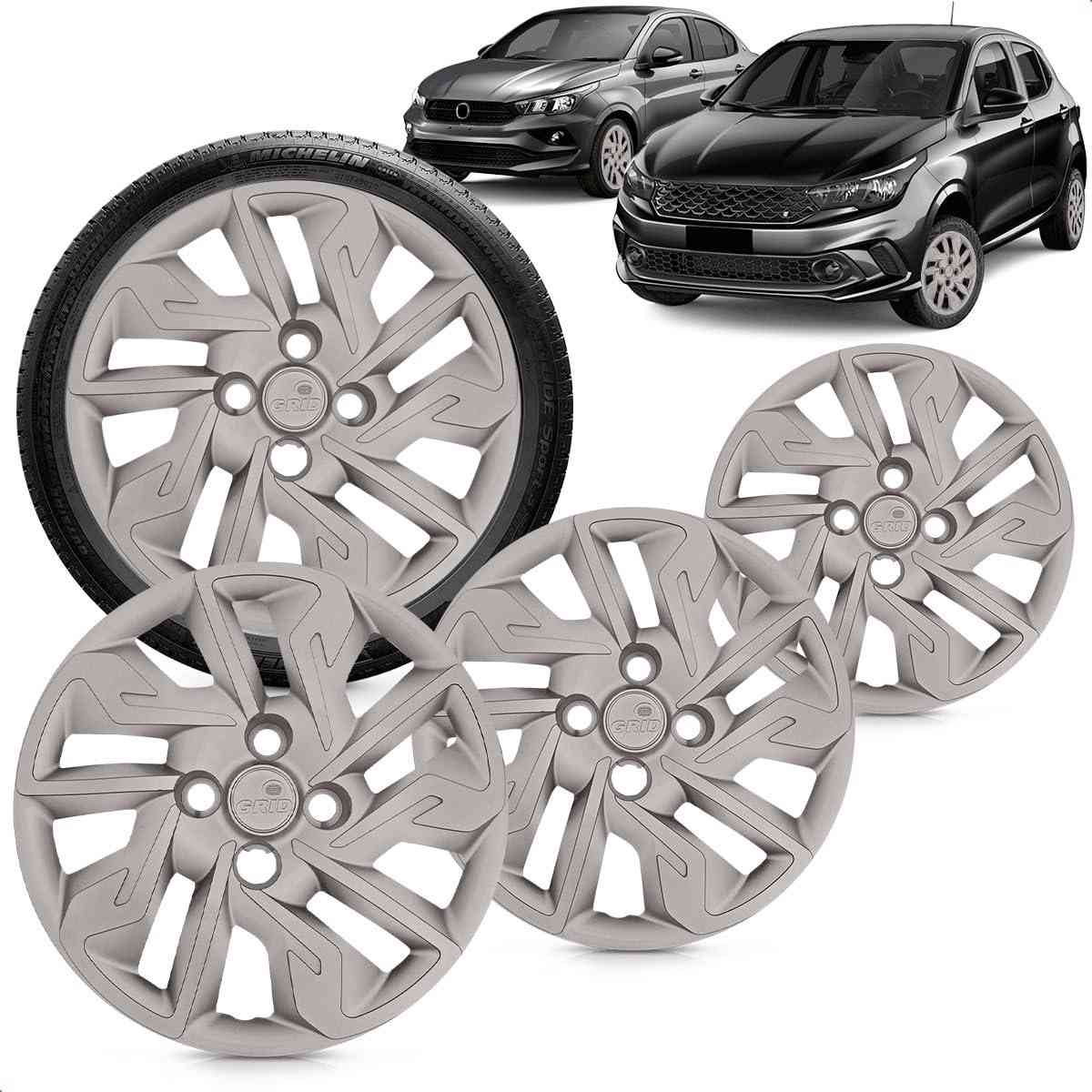 Kit 4 Calotas Aro 14 Fiat Argo 17-20 Prata Cubo Baixo Grid - Design Esportivo e Proteção