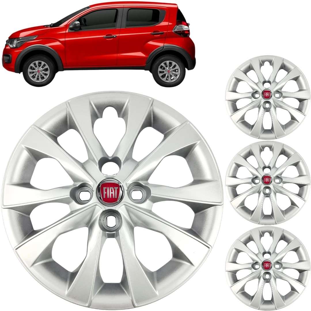 Jogo 4 Calotas Aro 14 Fiat Mobi 2017-2025 Grid Vermelho Resinado - Design Esportivo e Proteção