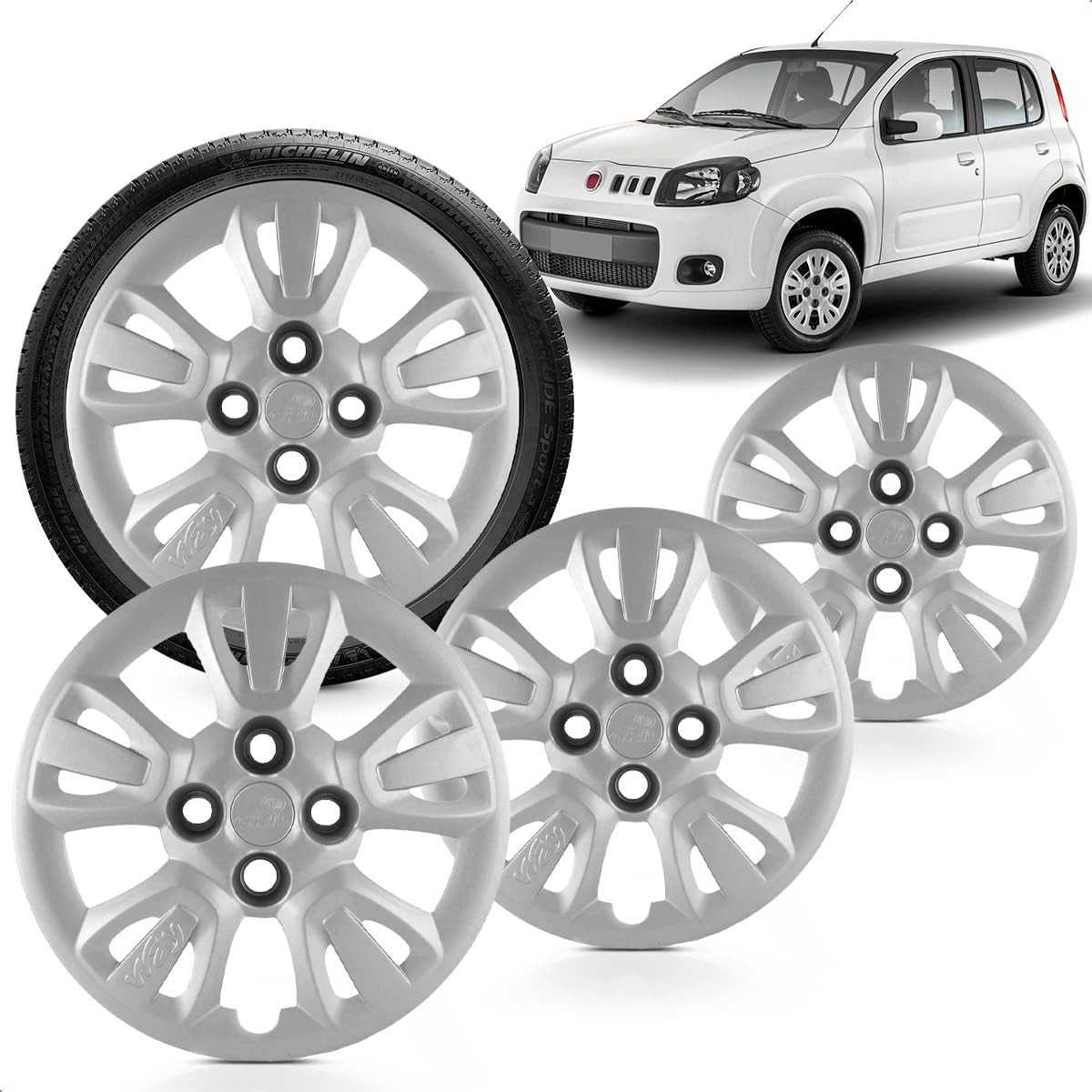 Kit 4 Calotas Uno Way Aro 14 Prata Grid - Design Grid Cubo Baixo