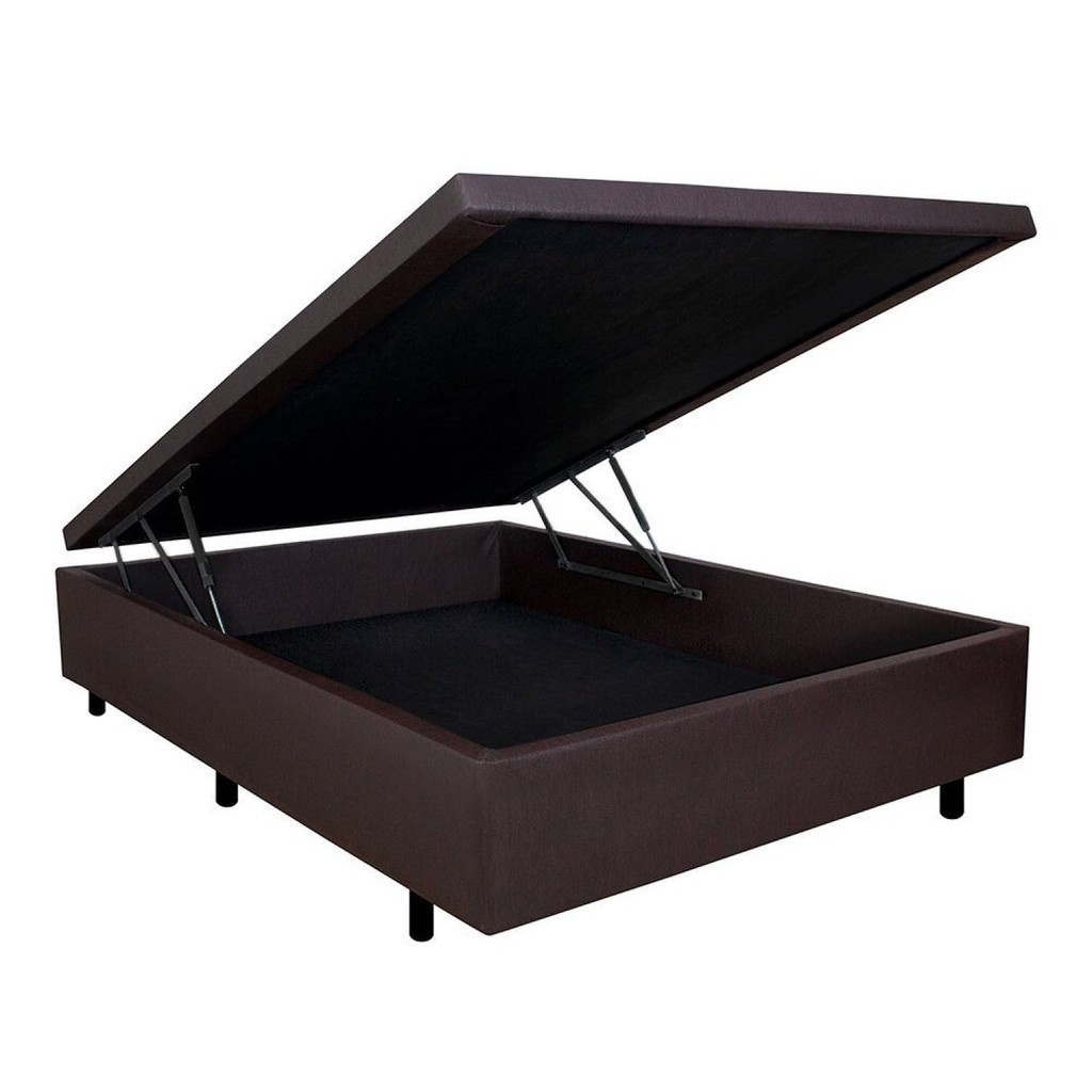 Cama Baú Casal 128x188cm Courino Marrom – B&G