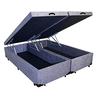 Cama Box Baú Blindado Queen Bipartido Homequeen Suede Cinza
