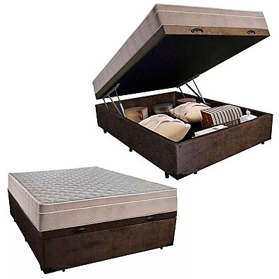 Cama Box Baú Casal Suede + Colchão Molas Ensacadas
