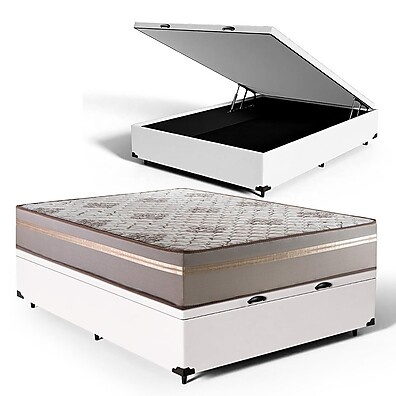 Cama Box Baú + Colchão D33 Casal 138x188 Branco - Conforto e Espaço Extra
