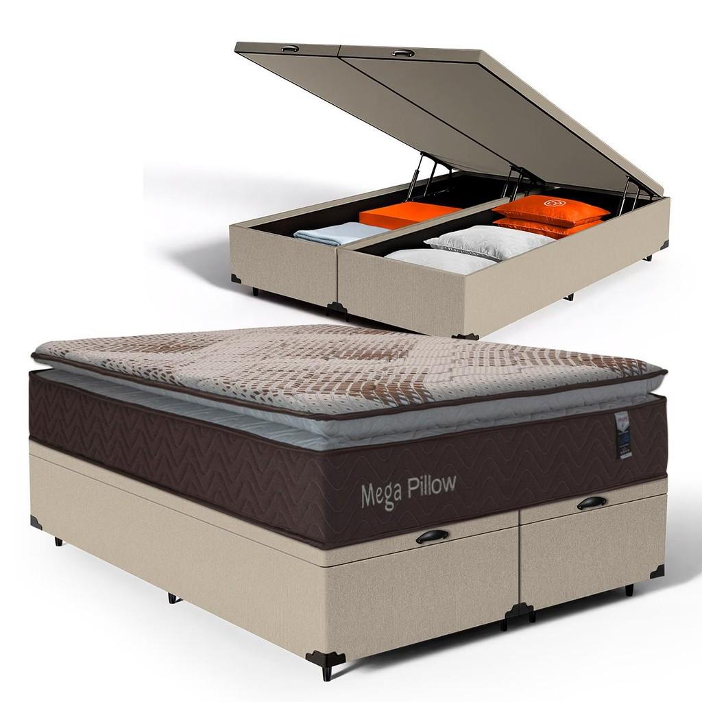 Cama Box Baú Queen 158cm + Colchão Mega Pillow