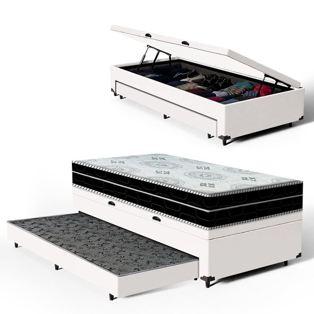 Cama Box Baú Solteiro 88cm + Colchão D45 OrtoConfort