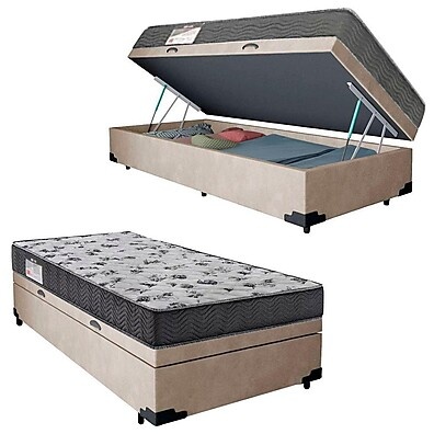 Cama Box Baú Solteiro Bege + Colchão D33