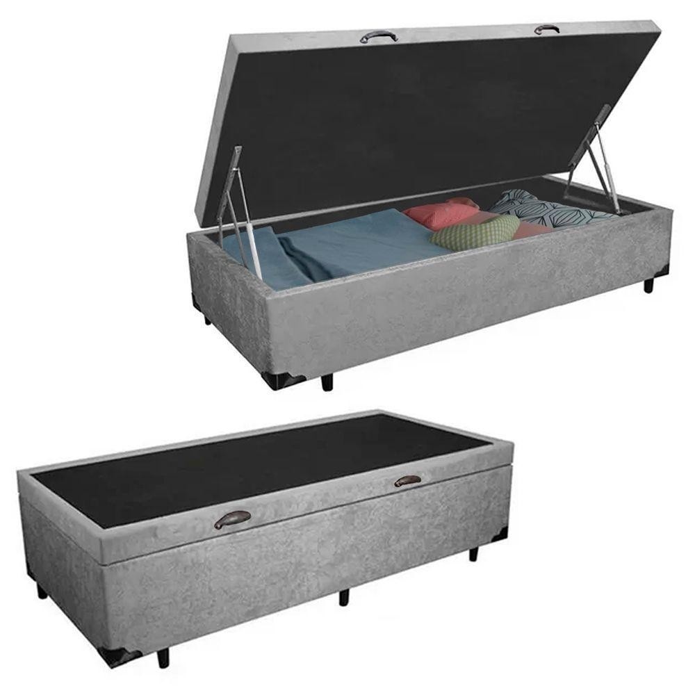 Cama Box Baú Solteiro Cinza Serene 88x188cm