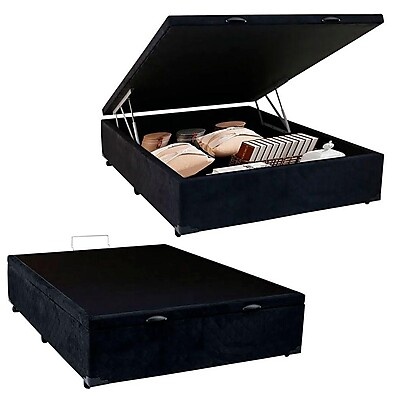 Cama Box Baú Suede Preto: Espaço e Conforto!