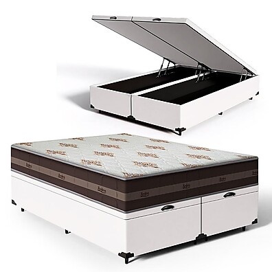 Cama Box Queen com Baú + Colchão Anjos