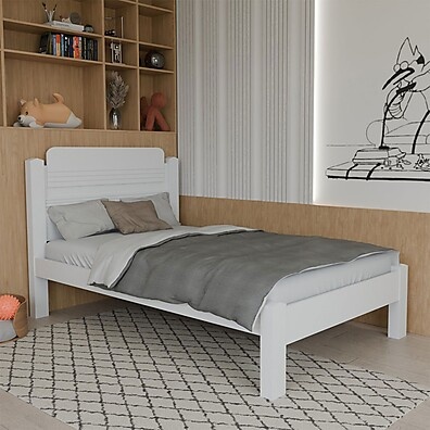 Cama de Solteiro Kids Branca 100% MDF - Montagem Fácil
