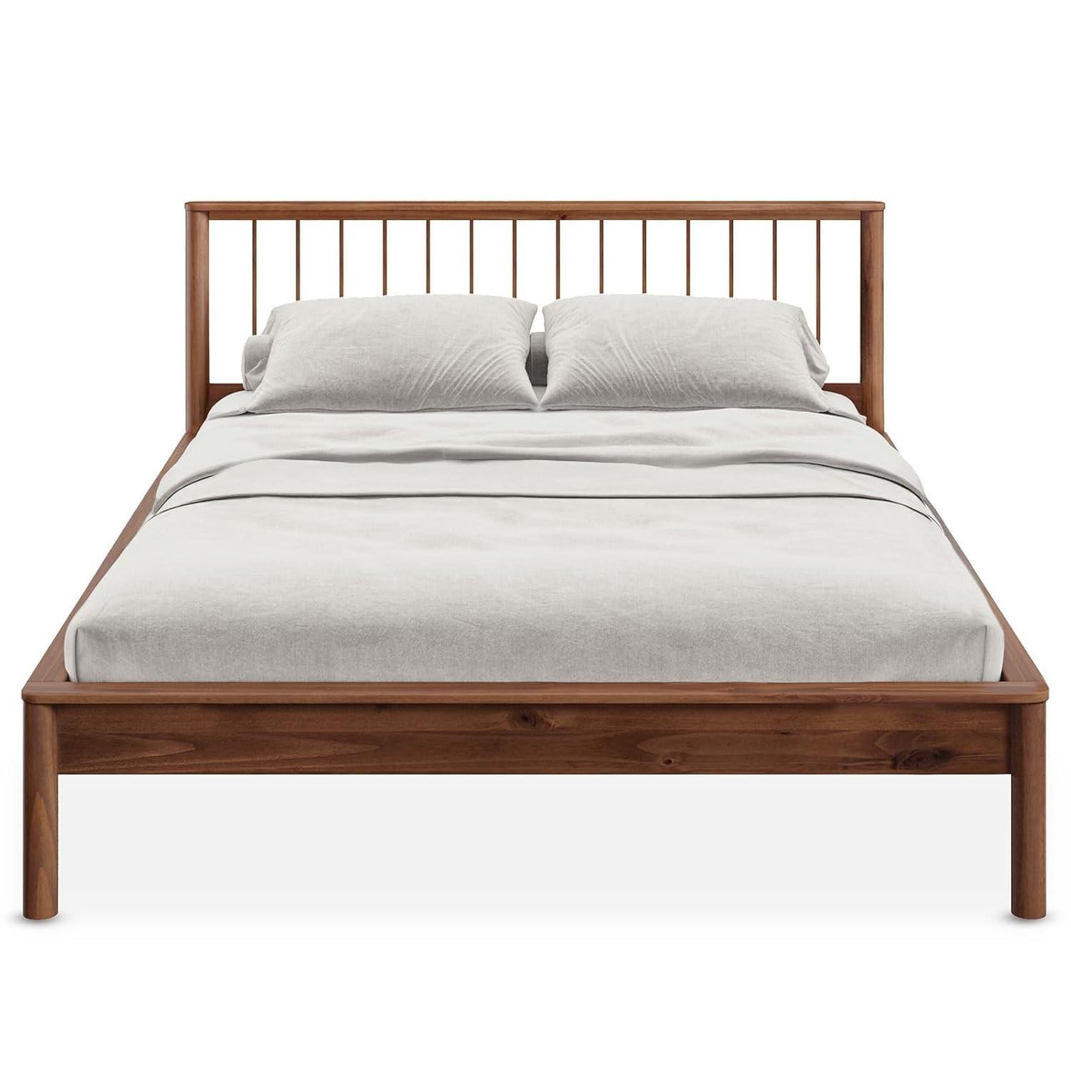 Cama Queen Apoana Castanho 158x198cm - Madeira Maciça Moderna com Estrado Reforçado