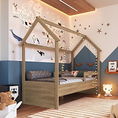 Cama Montessoriana Aveiro Oak – Segura, Moderna e Ideal para o Quarto Infantil